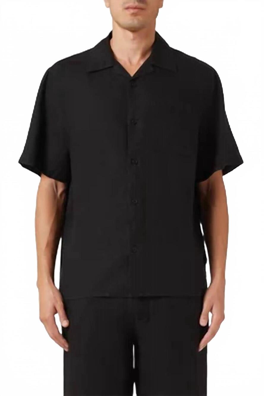 NEW WAX LONDON didcot shirt in black washed linen